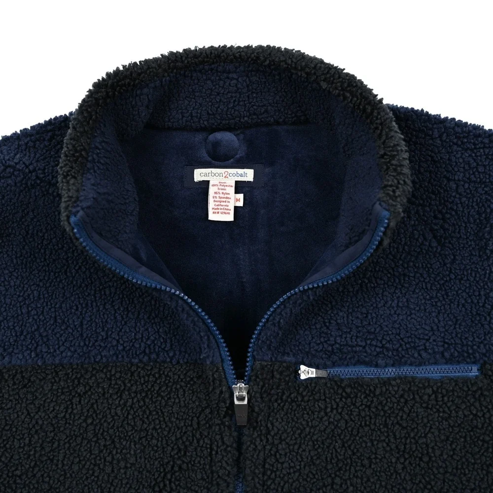 Carbon 2 Cobalt Men's Medium Sherpa Fleece Full Zip Jacket Colorblock Grey Navy